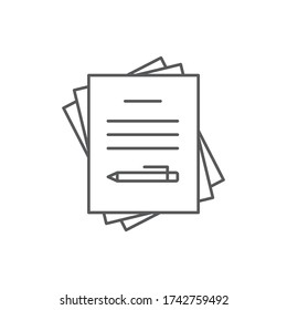 Paper documents and pen vector icon symbol isolated on white background