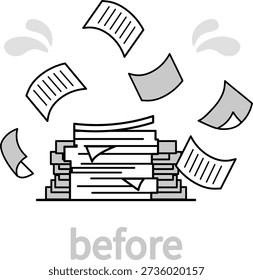 Paper documents piled up and scattered before digital transformation and cloud document management