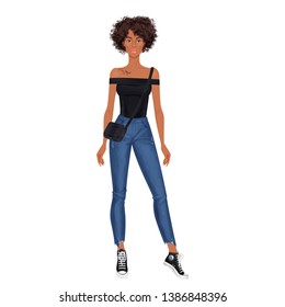 Paper doll of a beautiful young woman, with clothes set, ready for cut out and play. Casual style, summer street style theme. Vector illustration.