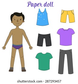 Paper doll boy and clothes vector illustration