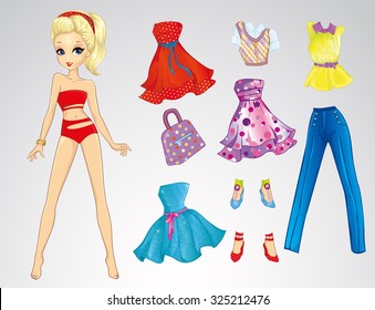 Paper doll with clothes and pretty pet. Bisness style.