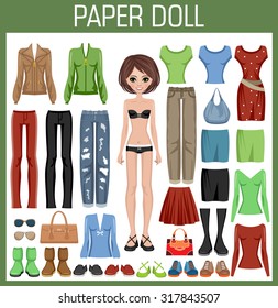 Paper doll with clothes. Vector illustration