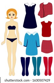 
Paper doll with clothing clipart, woman blonde, for print, cut, fashion, fashion design