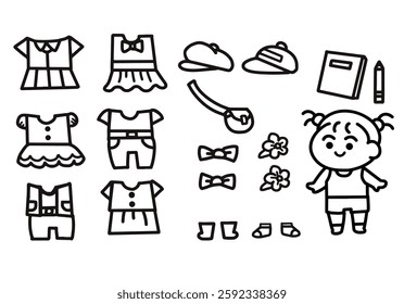 Paper doll coloring pages style.