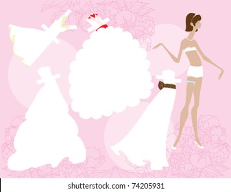 A paper doll design of a bride.
