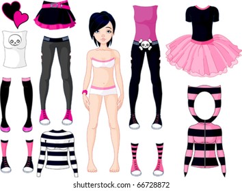 Paper Doll with different dresses .  Emo stile