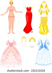 Paper Doll with different princess dresses