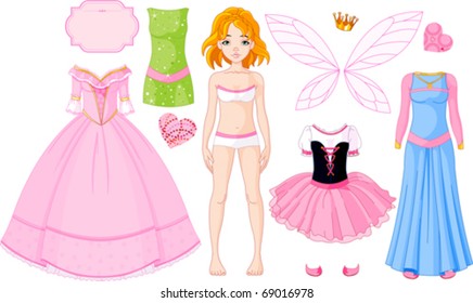 Paper Doll with different princess dresses