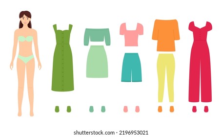 Paper doll with fashion clothes for different events, vector illustration
