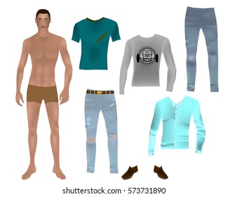 Paper doll - Man  template with clothes. 