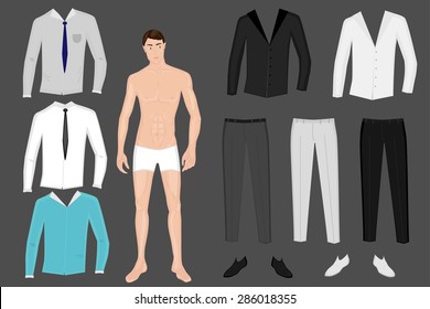 Paper doll man template. Groom. Vector 