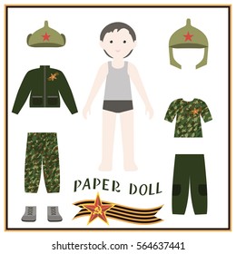 Paper doll with a set of clothes.For the Russian holiday "23 february"
