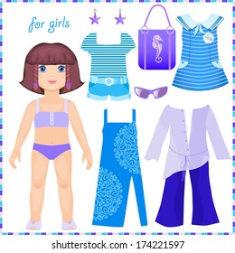 Paper doll with a set of clothes to stay. Marine theme