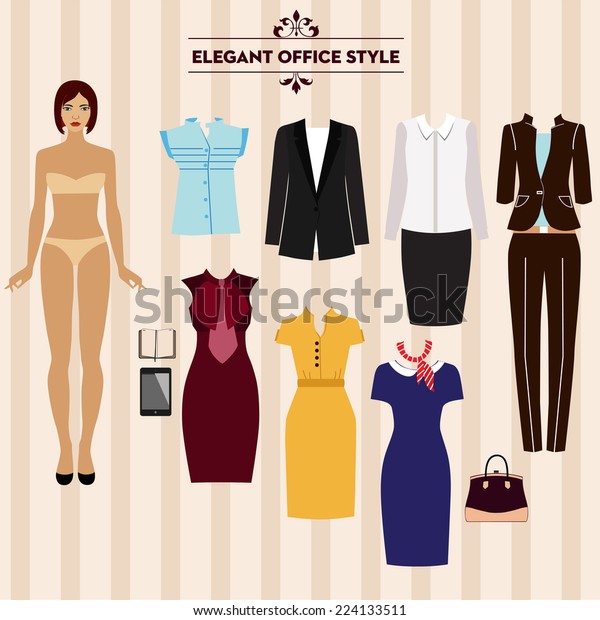 優雅な服をセットにした紙の人形 ビジネススタイル 美しいファッションガール 仕事用の服のセット のベクター画像素材 ロイヤリティフリー 優雅な服をセットにした紙の人形 ビジネススタイル 美しいファッションガール 仕事用の服のセット のベクター画像素材 ロイヤリティフリー