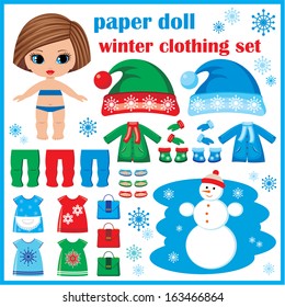 Paper doll and winter clothes set  vector  no gradient