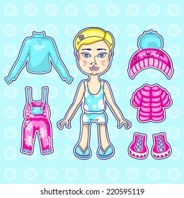 Paper Doll with Winter Clothes Vector Illustration