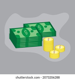 
paper dollar and coin vector drawing