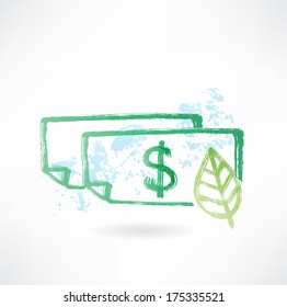 Paper dollar and leaf grunge icon