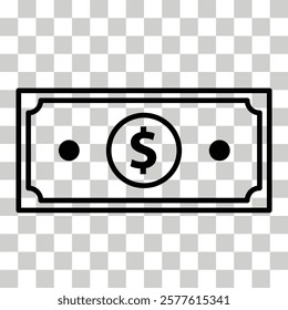 Paper dollar on transparent background. Dollar Bill symbol. Money transparency logo. Bank Note dollar sign. flat style.