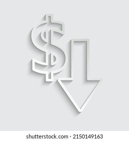 símbolo de caída de tipo de dólar de papel