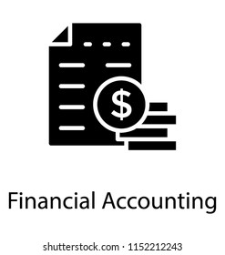 A paper with the dollar sign and stack of money, financial accounting icon 