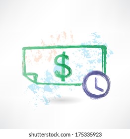 Paper dollar and time grunge icon