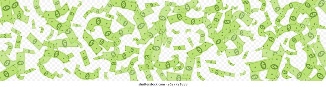 Paper Dollar Vector Transparent Panoramic Background. Business Finance Certificate. Flow Flow Money Magazine. Monetary Cash Rich Design.