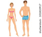 Paper dolls, young woman and guy in underwear. Body templates