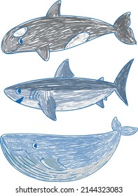 A paper with a doodle design of the different sea creatures with colour illustration