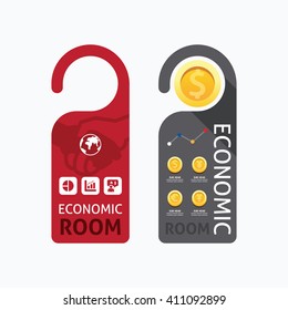Paper door handle lock hangers concept economic room banner vector set.