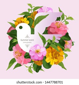 Paper dove in a bouquet of zinnia flowers.
