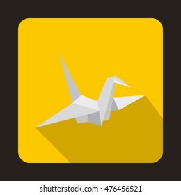 Paper dove icon in flat style on a yellow background