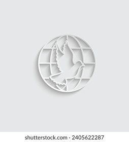 paper dove icon vector  globe earth  peace sign International peace day icon 