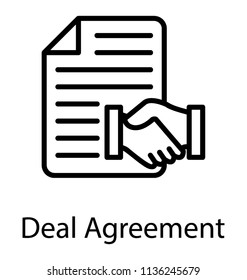 
A Paper Draft Along With Handshake Symbolising Icon For Deal Arrangement 