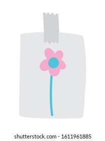 paper draw flower with adhesive tape on white background vector illustration