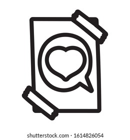 paper draw speech bubble heart love with adhesive tape on white background vector illustration