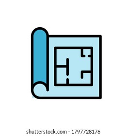 Paper drawing apartment icon. Simple color with outline vector elements of architecture icons for ui and ux, website or mobile application