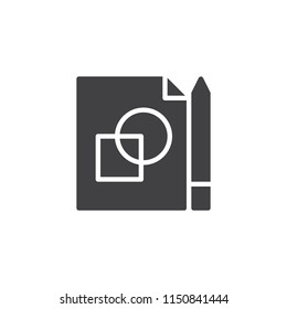 Paper with drawing and pencil vector icon. filled flat sign for mobile concept and web design. Geometry solid icon. Symbol, logo illustration. Pixel perfect vector graphics
