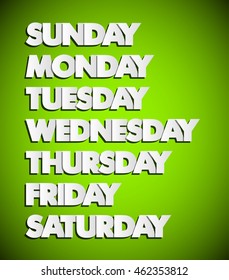 Paper drawn weekdays. Seven days lettering. Calendar. Handwritten days of the week process. Monday, Tuesday, Wednesday, Thursday, Friday, Saturday, Sunday. Lettering of calendar list.