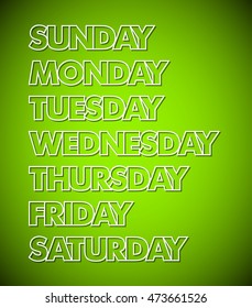 Paper drawn weekdays. Seven days lettering. Calendar. Handwritten days of the week process. Monday, Tuesday, Wednesday, Thursday, Friday, Saturday, Sunday. Lettering of calendar list.