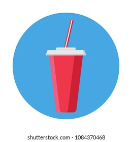 Paper drinking cup flat icon isolated on blue background. Simple cup in flat style, vector illustration for web and mobile design. Fast food elements vector sign symbol.