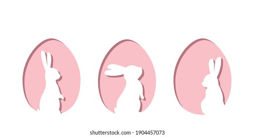 Paper easter egg shape with bunny silhouette. Easter rabbit inside egg.