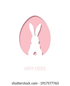 Paper easter egg shape with bunny silhouette. Easter rabbit inside egg. Easter greeting card.