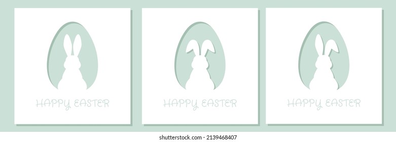 Paper easter egg shape with bunny silhouette. Easter rabbit inside egg.