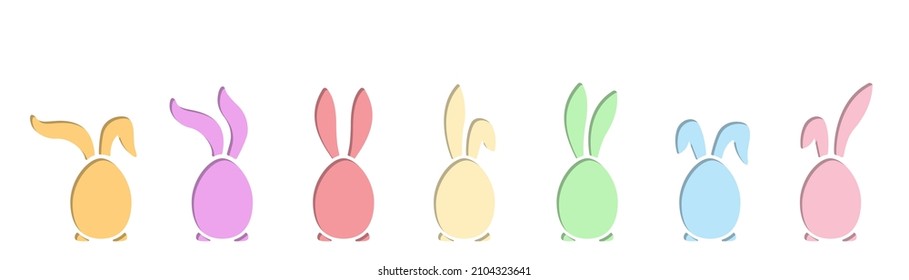 Paper Easter eggs with bunny's ears. Banner with colorful Easter silhouette.
