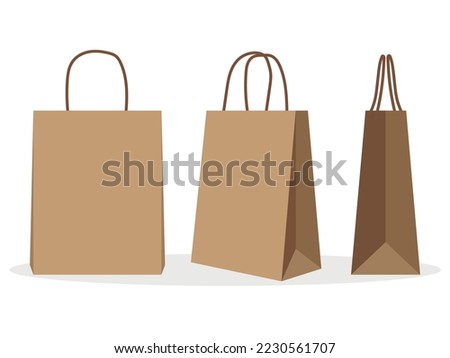Paper eco bag from different angles, vector flat illustration with bags on white background for web