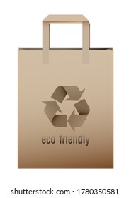 Paper Eco Bag. Re-processing Of Raw Materials. Environmentally Friendly Products. Health Food Stores. Realistic Vector On White Background