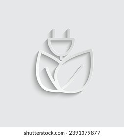 paper Eco plug with leaf icon  electric plug vector icon ecology energy 