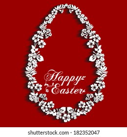 Paper egg with shadow on a dark red background. Easter card. Vector illustration.