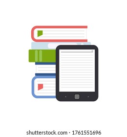 Paper and electronic books. Hobby reading. Concept for education and study, e-book. Vector flat style illustration